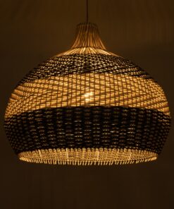 GloboStar® BARBADOS 01947 Boho Κρεμαστό Φωτιστικό Οροφής Μονόφωτο 1 x E27 AC220-240V IP20 – Φ60 x Υ60cm – Μπεζ – Χακί Ξύλινο Πλέγμα Καμπάνα – 5 Χρόνια Εγγύηση