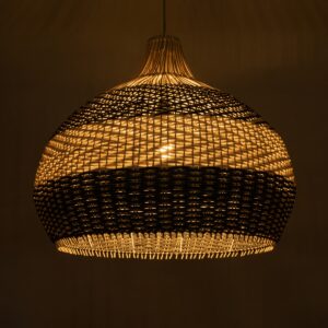 GloboStar® BARBADOS 01947 Boho Κρεμαστό Φωτιστικό Οροφής Μονόφωτο 1 x E27 AC220-240V IP20 – Φ60 x Υ60cm – Μπεζ – Χακί Ξύλινο Πλέγμα Καμπάνα – 5 Χρόνια Εγγύηση