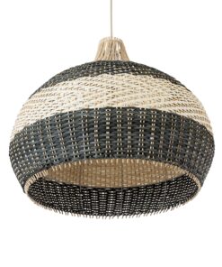 GloboStar® BARBADOS 01947 Boho Κρεμαστό Φωτιστικό Οροφής Μονόφωτο 1 x E27 AC220-240V IP20 – Φ60 x Υ60cm – Μπεζ – Χακί Ξύλινο Πλέγμα Καμπάνα – 5 Χρόνια Εγγύηση