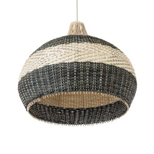 GloboStar® BARBADOS 01947 Boho Κρεμαστό Φωτιστικό Οροφής Μονόφωτο 1 x E27 AC220-240V IP20 – Φ60 x Υ60cm – Μπεζ – Χακί Ξύλινο Πλέγμα Καμπάνα – 5 Χρόνια Εγγύηση