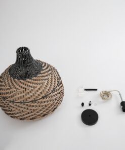 GloboStar® SEYCHELLES 01948 Boho Κρεμαστό Φωτιστικό Οροφής Μονόφωτο 1 x E27 AC220-240V IP20 – Φ40 x Υ40cm – Μπεζ Καφέ – Χακί Ξύλινο Πλέγμα Καμπάνα – 5 Χρόνια Εγγύηση