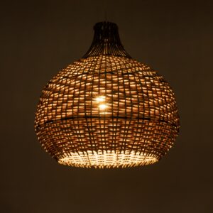 GloboStar® SEYCHELLES 01948 Boho Κρεμαστό Φωτιστικό Οροφής Μονόφωτο 1 x E27 AC220-240V IP20 – Φ40 x Υ40cm – Μπεζ Καφέ – Χακί Ξύλινο Πλέγμα Καμπάνα – 5 Χρόνια Εγγύηση