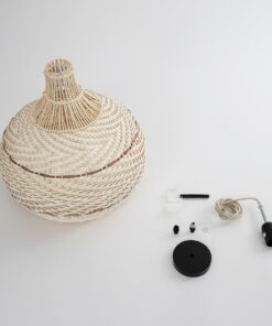 GloboStar® SANTACRUZ 01950 Boho Κρεμαστό Φωτιστικό Οροφής Μονόφωτο 1 x E27 AC220-240V IP20 – Φ40 x Υ40cm – Μπεζ – Καφέ Ξύλινο Πλέγμα Καμπάνα – 5 Χρόνια Εγγύηση