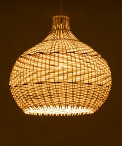 GloboStar® SANTACRUZ 01950 Boho Κρεμαστό Φωτιστικό Οροφής Μονόφωτο 1 x E27 AC220-240V IP20 – Φ40 x Υ40cm – Μπεζ – Καφέ Ξύλινο Πλέγμα Καμπάνα – 5 Χρόνια Εγγύηση