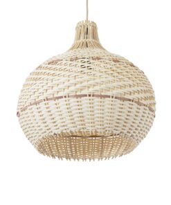 GloboStar® SANTACRUZ 01950 Boho Κρεμαστό Φωτιστικό Οροφής Μονόφωτο 1 x E27 AC220-240V IP20 – Φ40 x Υ40cm – Μπεζ – Καφέ Ξύλινο Πλέγμα Καμπάνα – 5 Χρόνια Εγγύηση