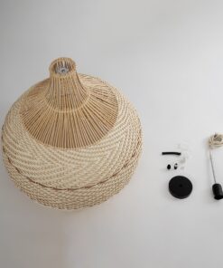 GloboStar® SANTACRUZ 01951 Boho Κρεμαστό Φωτιστικό Οροφής Μονόφωτο 1 x E27 AC220-240V IP20 – Φ60 x Υ60cm – Μπεζ – Καφέ Ξύλινο Πλέγμα Καμπάνα – 5 Χρόνια Εγγύηση