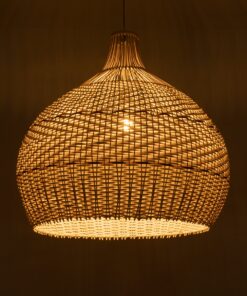 GloboStar® SANTACRUZ 01951 Boho Κρεμαστό Φωτιστικό Οροφής Μονόφωτο 1 x E27 AC220-240V IP20 – Φ60 x Υ60cm – Μπεζ – Καφέ Ξύλινο Πλέγμα Καμπάνα – 5 Χρόνια Εγγύηση