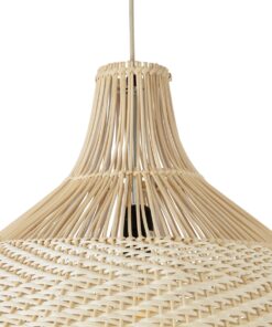 GloboStar® SANTACRUZ 01951 Boho Κρεμαστό Φωτιστικό Οροφής Μονόφωτο 1 x E27 AC220-240V IP20 – Φ60 x Υ60cm – Μπεζ – Καφέ Ξύλινο Πλέγμα Καμπάνα – 5 Χρόνια Εγγύηση