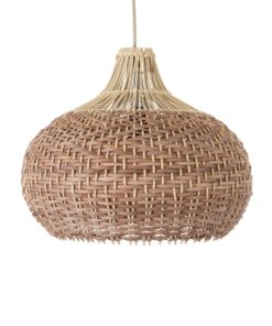 GloboStar® PANAMA 01952 Boho Κρεμαστό Φωτιστικό Οροφής Μονόφωτο 1 x E27 AC220-240V IP20 – Φ40 x Υ34cm – Μπεζ – Καφέ Ξύλινο Πλέγμα Καμπάνα – 5 Χρόνια Εγγύηση