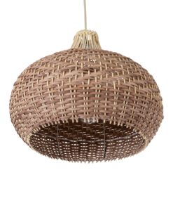 GloboStar® PANAMA 01952 Boho Κρεμαστό Φωτιστικό Οροφής Μονόφωτο 1 x E27 AC220-240V IP20 – Φ40 x Υ34cm – Μπεζ – Καφέ Ξύλινο Πλέγμα Καμπάνα – 5 Χρόνια Εγγύηση