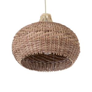 GloboStar® PANAMA 01952 Boho Κρεμαστό Φωτιστικό Οροφής Μονόφωτο 1 x E27 AC220-240V IP20 – Φ40 x Υ34cm – Μπεζ – Καφέ Ξύλινο Πλέγμα Καμπάνα – 5 Χρόνια Εγγύηση