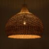 GloboStar® PANAMA 01953 Boho Κρεμαστό Φωτιστικό Οροφής Μονόφωτο 1 x E27 AC220-240V IP20 – Φ60 x Υ60cm – Μπεζ – Καφέ Ξύλινο Πλέγμα Καμπάνα – 5 Χρόνια Εγγύηση