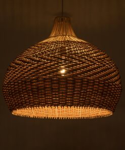 GloboStar® PANAMA 01953 Boho Κρεμαστό Φωτιστικό Οροφής Μονόφωτο 1 x E27 AC220-240V IP20 – Φ60 x Υ60cm – Μπεζ – Καφέ Ξύλινο Πλέγμα Καμπάνα – 5 Χρόνια Εγγύηση