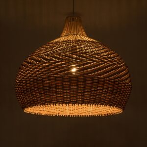 GloboStar® PANAMA 01953 Boho Κρεμαστό Φωτιστικό Οροφής Μονόφωτο 1 x E27 AC220-240V IP20 – Φ60 x Υ60cm – Μπεζ – Καφέ Ξύλινο Πλέγμα Καμπάνα – 5 Χρόνια Εγγύηση