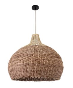 GloboStar® PANAMA 01953 Boho Κρεμαστό Φωτιστικό Οροφής Μονόφωτο 1 x E27 AC220-240V IP20 – Φ60 x Υ60cm – Μπεζ – Καφέ Ξύλινο Πλέγμα Καμπάνα – 5 Χρόνια Εγγύηση