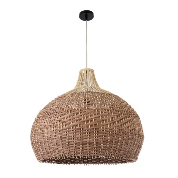GloboStar® PANAMA 01953 Boho Κρεμαστό Φωτιστικό Οροφής Μονόφωτο 1 x E27 AC220-240V IP20 – Φ60 x Υ60cm – Μπεζ – Καφέ Ξύλινο Πλέγμα Καμπάνα – 5 Χρόνια Εγγύηση