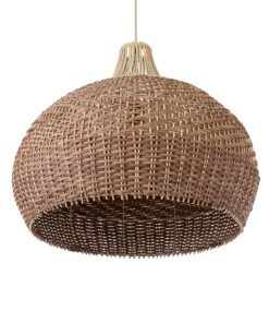 GloboStar® PANAMA 01953 Boho Κρεμαστό Φωτιστικό Οροφής Μονόφωτο 1 x E27 AC220-240V IP20 – Φ60 x Υ60cm – Μπεζ – Καφέ Ξύλινο Πλέγμα Καμπάνα – 5 Χρόνια Εγγύηση