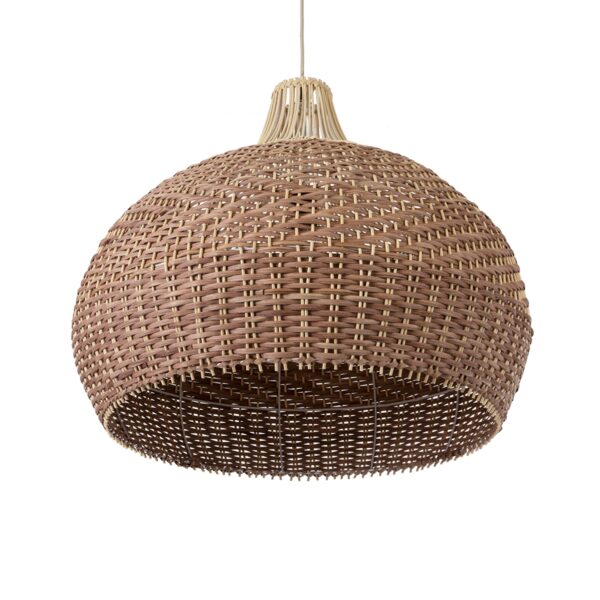 GloboStar® PANAMA 01953 Boho Κρεμαστό Φωτιστικό Οροφής Μονόφωτο 1 x E27 AC220-240V IP20 – Φ60 x Υ60cm – Μπεζ – Καφέ Ξύλινο Πλέγμα Καμπάνα – 5 Χρόνια Εγγύηση
