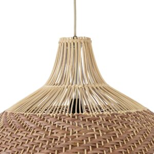 GloboStar® PANAMA 01953 Boho Κρεμαστό Φωτιστικό Οροφής Μονόφωτο 1 x E27 AC220-240V IP20 – Φ60 x Υ60cm – Μπεζ – Καφέ Ξύλινο Πλέγμα Καμπάνα – 5 Χρόνια Εγγύηση