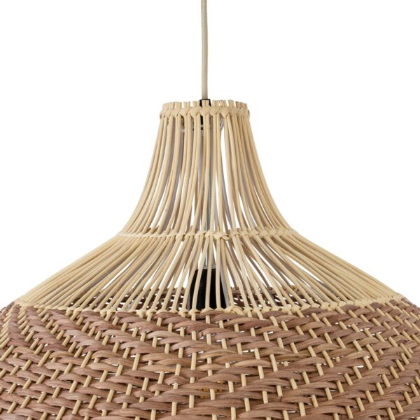GloboStar® PANAMA 01953 Boho Κρεμαστό Φωτιστικό Οροφής Μονόφωτο 1 x E27 AC220-240V IP20 – Φ60 x Υ60cm – Μπεζ – Καφέ Ξύλινο Πλέγμα Καμπάνα – 5 Χρόνια Εγγύηση