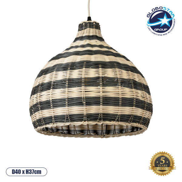 GloboStar® JAMAICA 01954 Boho Κρεμαστό Φωτιστικό Οροφής Μονόφωτο 1 x E27 AC220-240V IP20 - Φ40 x Υ37cm - Μπεζ - Χακί Ξύλινο Πλέγμα Καμπάνα - 5 Χρόνια Εγγύηση