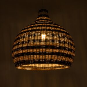 GloboStar® JAMAICA 01954 Boho Κρεμαστό Φωτιστικό Οροφής Μονόφωτο 1 x E27 AC220-240V IP20 – Φ40 x Υ37cm – Μπεζ – Χακί Ξύλινο Πλέγμα Καμπάνα – 5 Χρόνια Εγγύηση