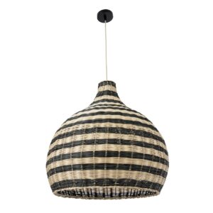 GloboStar® JAMAICA 01954 Boho Κρεμαστό Φωτιστικό Οροφής Μονόφωτο 1 x E27 AC220-240V IP20 – Φ40 x Υ37cm – Μπεζ – Χακί Ξύλινο Πλέγμα Καμπάνα – 5 Χρόνια Εγγύηση