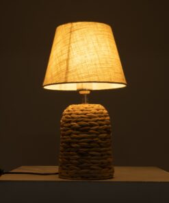GloboStar® HOLOKAI 01960 Boho Επιτραπέζιο Φωτιστικό Πορτατίφ Μονόφωτο 1 x E27 AC220-240V IP20 – Φ23 x Υ40cm – Μπεζ Φυσική Ράφια Άχυρο Πλέγμα με Μπεζ Καπέλο – 5 Χρόνια Εγγύηση