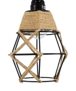 GloboStar® BELLARIVA 01961 Boho Φωτιστικό Τοίχου – Απλίκα Μονόφωτο 1 x E27 AC 220-240V IP20 – Μ10 x Π30 x Υ43cm – Μαύρο Μεταλλικό με Ξύλο και Μπεζ Σχοινί Πλεγμα – 5 Χρόνια Εγγύηση