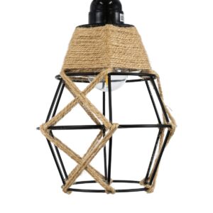 GloboStar® BELLARIVA 01961 Boho Φωτιστικό Τοίχου – Απλίκα Μονόφωτο 1 x E27 AC 220-240V IP20 – Μ10 x Π30 x Υ43cm – Μαύρο Μεταλλικό με Ξύλο και Μπεζ Σχοινί Πλεγμα – 5 Χρόνια Εγγύηση