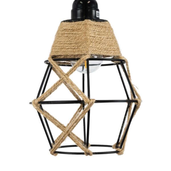 GloboStar® BELLARIVA 01961 Boho Φωτιστικό Τοίχου – Απλίκα Μονόφωτο 1 x E27 AC 220-240V IP20 – Μ10 x Π30 x Υ43cm – Μαύρο Μεταλλικό με Ξύλο και Μπεζ Σχοινί Πλεγμα – 5 Χρόνια Εγγύηση