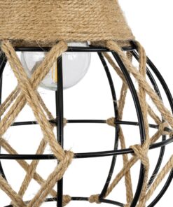 GloboStar® BELLARIVA 01962 Boho Φωτιστικό Τοίχου – Απλίκα Μονόφωτο 1 x E27 AC 220-240V IP20 – Μ10 x Π26 x Υ40cm – Μαύρο Μεταλλικό με Ξύλο και Μπεζ Σχοινί Πλεγμα – 5 Χρόνια Εγγύηση