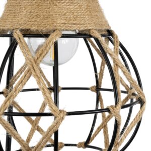 GloboStar® BELLARIVA 01962 Boho Φωτιστικό Τοίχου – Απλίκα Μονόφωτο 1 x E27 AC 220-240V IP20 – Μ10 x Π26 x Υ40cm – Μαύρο Μεταλλικό με Ξύλο και Μπεζ Σχοινί Πλεγμα – 5 Χρόνια Εγγύηση