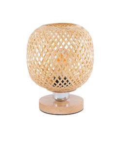GloboStar® KERRY 01981 Μοντέρνο Επιτραπέζιο Φωτιστικό Πορτατίφ Μονόφωτο 1 x E27 AC220-240V IP20 – Φ18 x Υ25cm – Μπεζ Ξύλινο Μπαμπού Πλέγμα