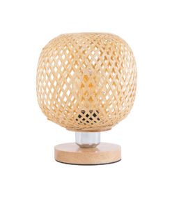 GloboStar® KERRY 01981 Μοντέρνο Επιτραπέζιο Φωτιστικό Πορτατίφ Μονόφωτο 1 x E27 AC220-240V IP20 – Φ18 x Υ25cm – Μπεζ Ξύλινο Μπαμπού Πλέγμα