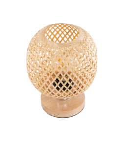 GloboStar® KERRY 01981 Μοντέρνο Επιτραπέζιο Φωτιστικό Πορτατίφ Μονόφωτο 1 x E27 AC220-240V IP20 – Φ18 x Υ25cm – Μπεζ Ξύλινο Μπαμπού Πλέγμα