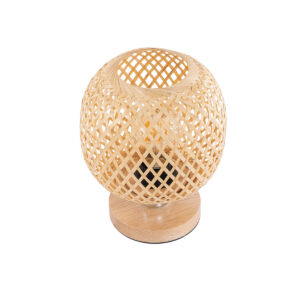 GloboStar® KERRY 01981 Μοντέρνο Επιτραπέζιο Φωτιστικό Πορτατίφ Μονόφωτο 1 x E27 AC220-240V IP20 – Φ18 x Υ25cm – Μπεζ Ξύλινο Μπαμπού Πλέγμα