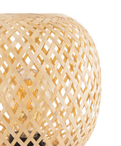 GloboStar® KERRY 01981 Μοντέρνο Επιτραπέζιο Φωτιστικό Πορτατίφ Μονόφωτο 1 x E27 AC220-240V IP20 – Φ18 x Υ25cm – Μπεζ Ξύλινο Μπαμπού Πλέγμα