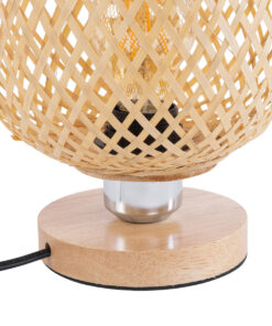 GloboStar® KERRY 01981 Μοντέρνο Επιτραπέζιο Φωτιστικό Πορτατίφ Μονόφωτο 1 x E27 AC220-240V IP20 – Φ18 x Υ25cm – Μπεζ Ξύλινο Μπαμπού Πλέγμα