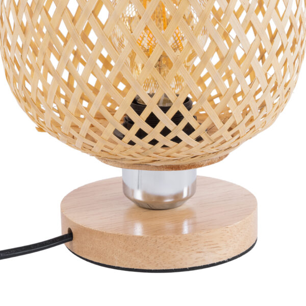GloboStar® KERRY 01981 Μοντέρνο Επιτραπέζιο Φωτιστικό Πορτατίφ Μονόφωτο 1 x E27 AC220-240V IP20 – Φ18 x Υ25cm – Μπεζ Ξύλινο Μπαμπού Πλέγμα