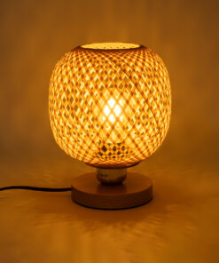 GloboStar® KERRY 01981 Μοντέρνο Επιτραπέζιο Φωτιστικό Πορτατίφ Μονόφωτο 1 x E27 AC220-240V IP20 – Φ18 x Υ25cm – Μπεζ Ξύλινο Μπαμπού Πλέγμα