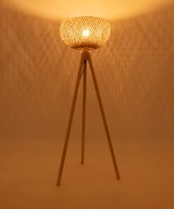 GloboStar® POPPY 01983 Boho Επιδαπέδιο Φωτιστικό Μονόφωτο 1 x E27 IP20 Μπεζ Ξύλο – Μ58 x Π58 x Υ143cm