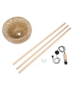 GloboStar® POPPY 01983 Boho Επιδαπέδιο Φωτιστικό Μονόφωτο 1 x E27 IP20 Μπεζ Ξύλο – Μ58 x Π58 x Υ143cm