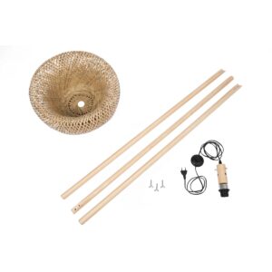 GloboStar® POPPY 01983 Boho Επιδαπέδιο Φωτιστικό Μονόφωτο 1 x E27 IP20 Μπεζ Ξύλο – Μ58 x Π58 x Υ143cm