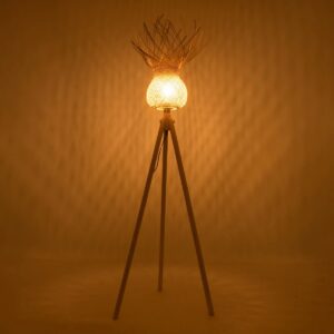 GloboStar® POPPY 01984 Boho Επιδαπέδιο Φωτιστικό Μονόφωτο 1 x E27 IP20 Μπεζ Ξύλο – Μ58 x Π58 x Υ168cm