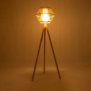 GloboStar® POPPY 01985 Boho Επιδαπέδιο Φωτιστικό Μονόφωτο 1 x E27 IP20 Μπεζ Ξύλο – Μ58 x Π58 x Υ151cm