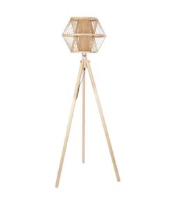 GloboStar® POPPY 01985 Boho Επιδαπέδιο Φωτιστικό Μονόφωτο 1 x E27 IP20 Μπεζ Ξύλο – Μ58 x Π58 x Υ151cm