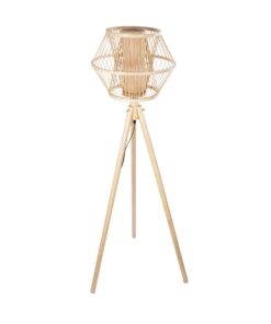 GloboStar® POPPY 01985 Boho Επιδαπέδιο Φωτιστικό Μονόφωτο 1 x E27 IP20 Μπεζ Ξύλο – Μ58 x Π58 x Υ151cm