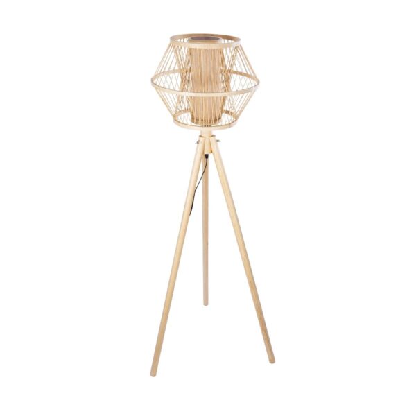 GloboStar® POPPY 01985 Boho Επιδαπέδιο Φωτιστικό Μονόφωτο 1 x E27 IP20 Μπεζ Ξύλο – Μ58 x Π58 x Υ151cm