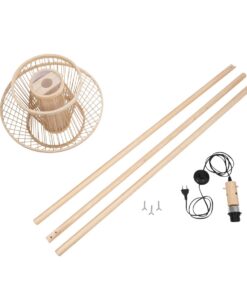 GloboStar® POPPY 01985 Boho Επιδαπέδιο Φωτιστικό Μονόφωτο 1 x E27 IP20 Μπεζ Ξύλο – Μ58 x Π58 x Υ151cm